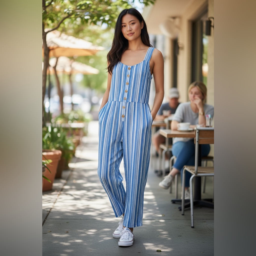 Susan Graver Blue And White Striped Jumpsuit